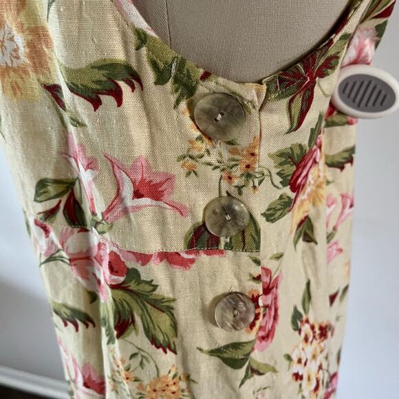 Vtg Y2K 2000s Linen Floral Tank Button Detail Casual Maxi Dress Sz M Cottagecore - Picture 4 of 8